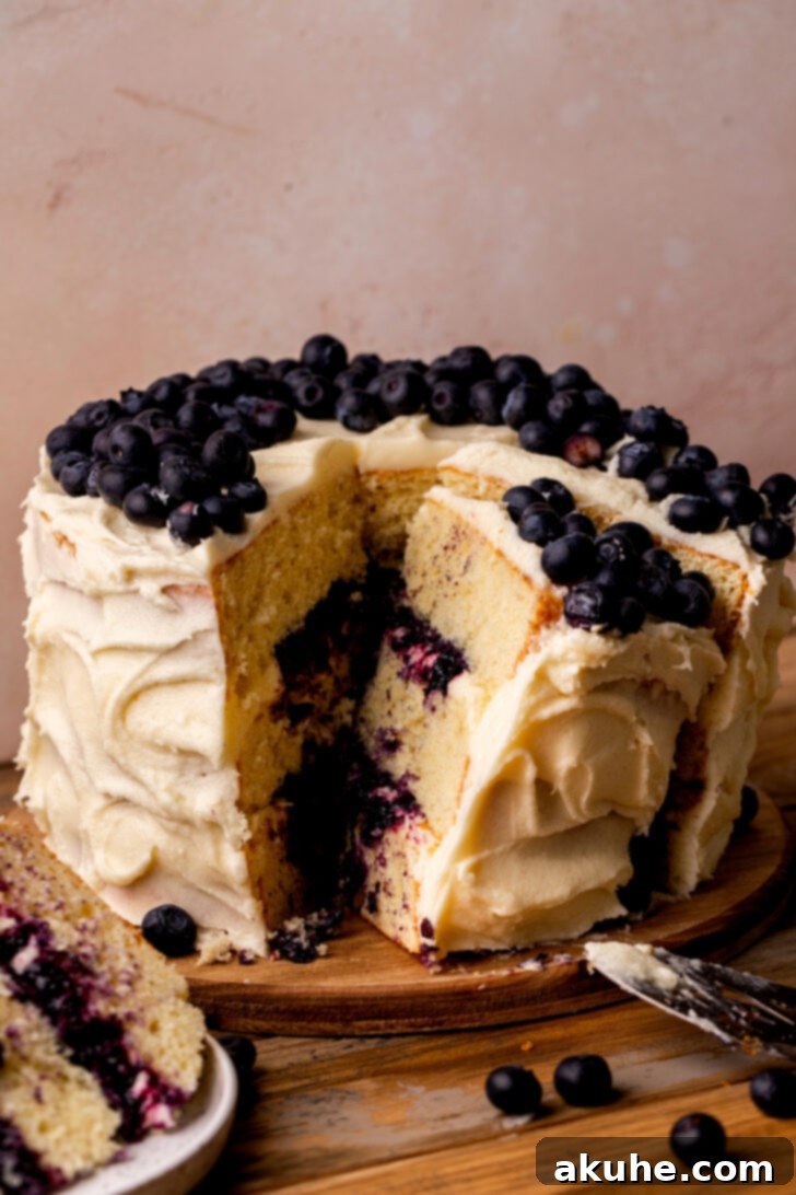 Blueberry Bliss Cake 11 The fully decorated blueberry jam cake, crowned with fresh blueberries, ready to be served.
