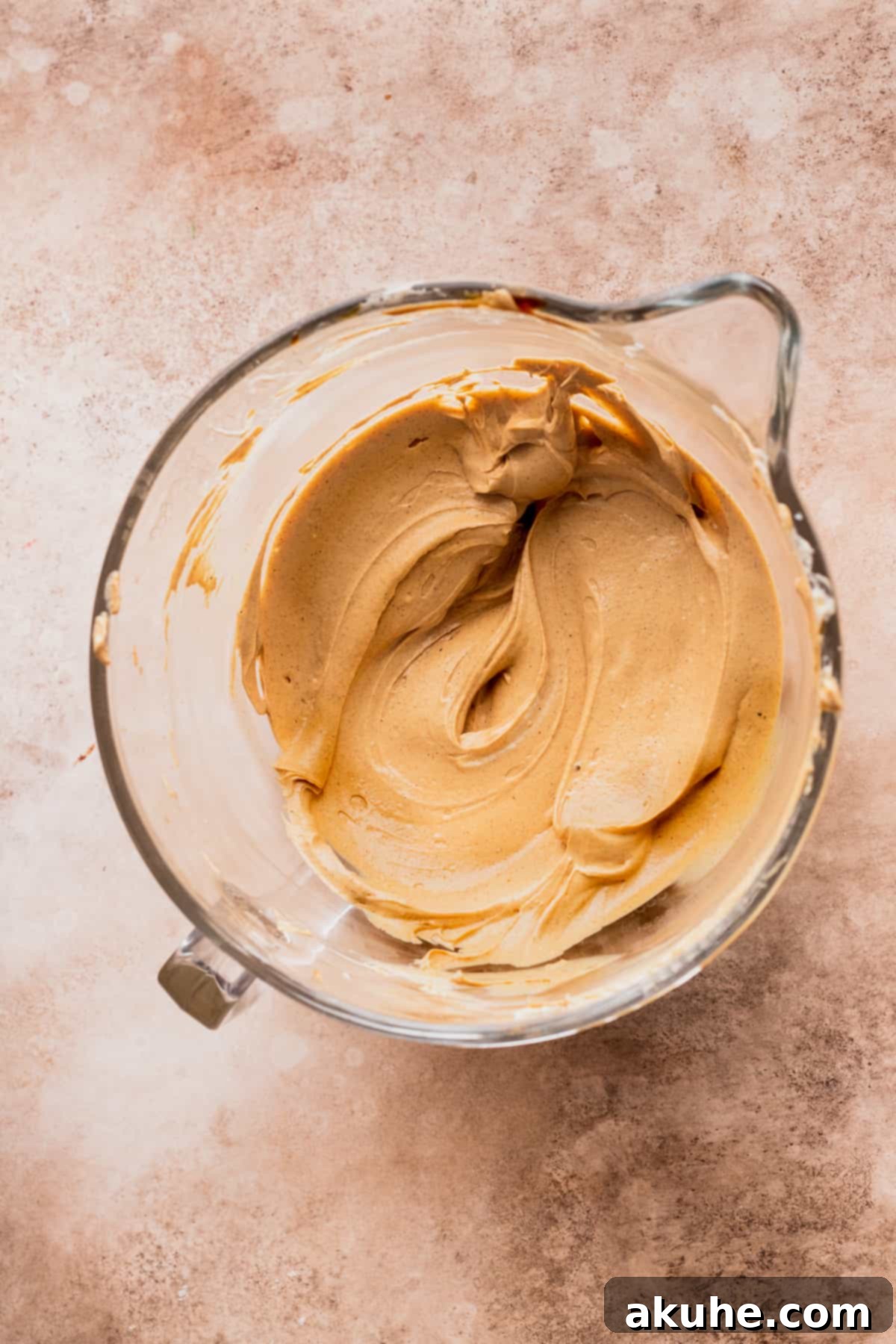 Holiday Gingerbread Cheesecake Delights 5 Cheesecake batter with no eggs in glass bowl.