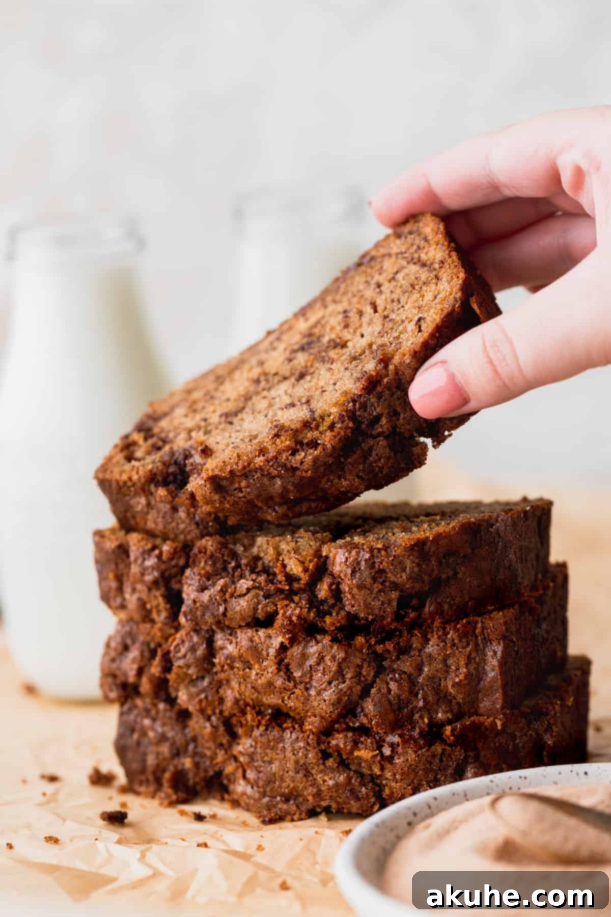 Irresistible Cinnamon Swirl Banana Bread 2 Stack of easy cinnamon swirl banana bread.