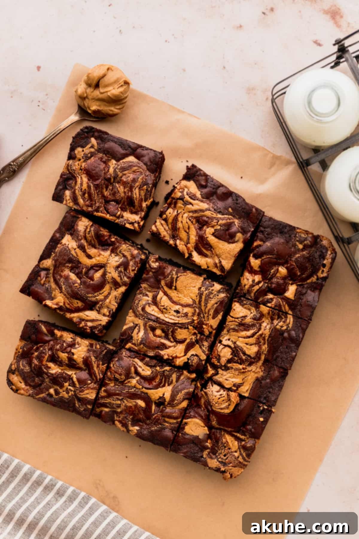 Top view of brownies with a few of them being pulled away.