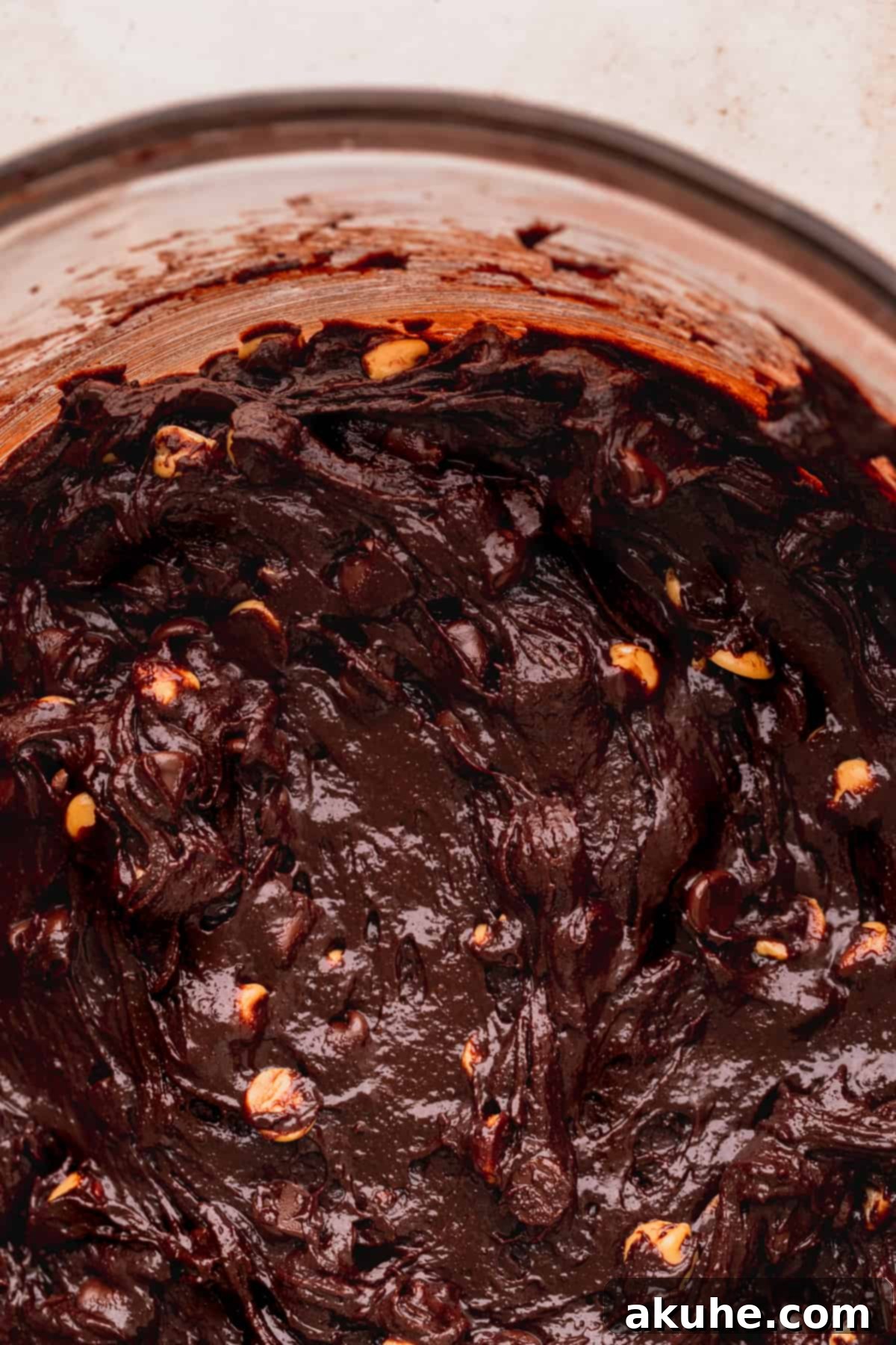 Close up of brownie batter.