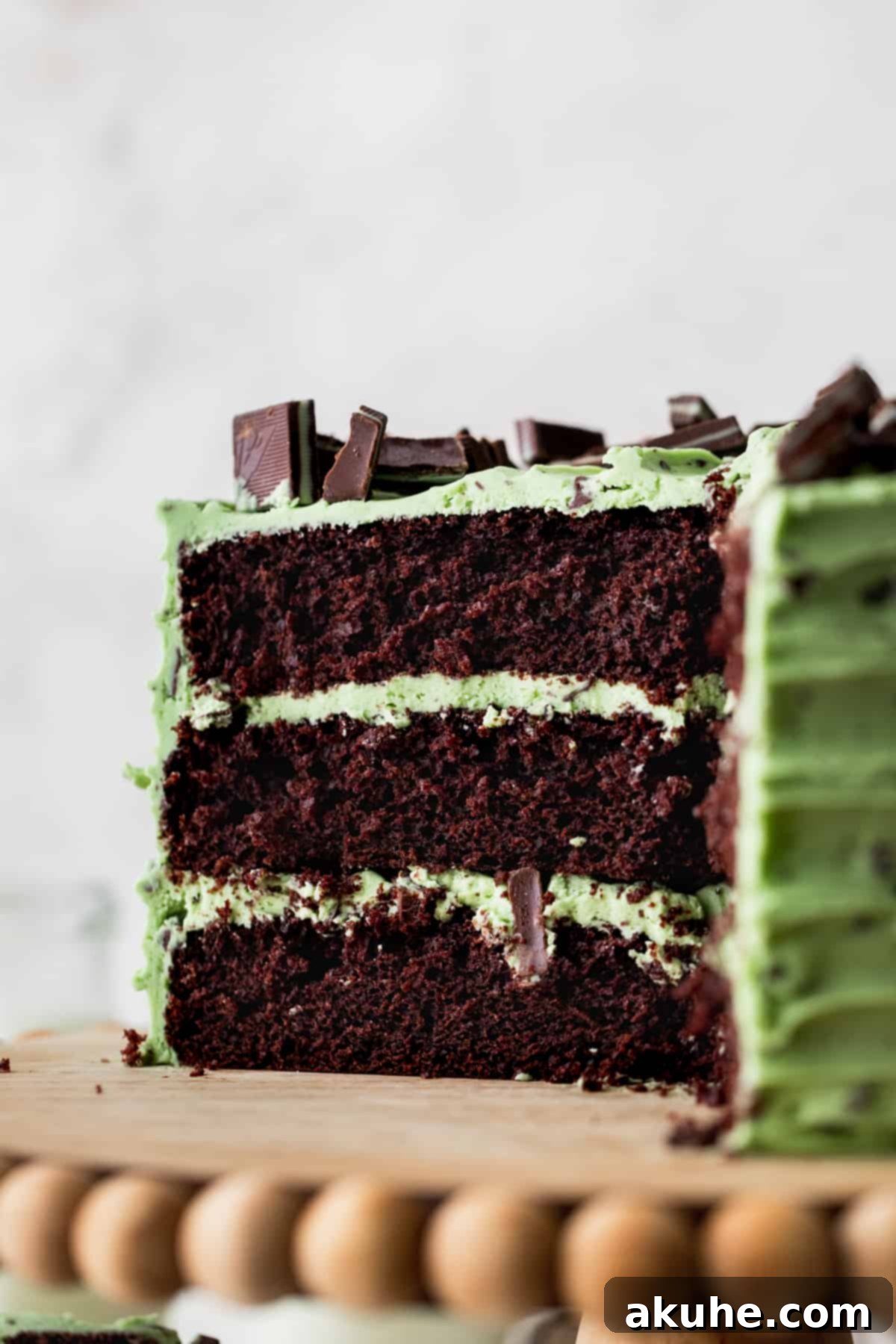 Andes Mint Chocolate Cake 12 Close up of sliced up cake on