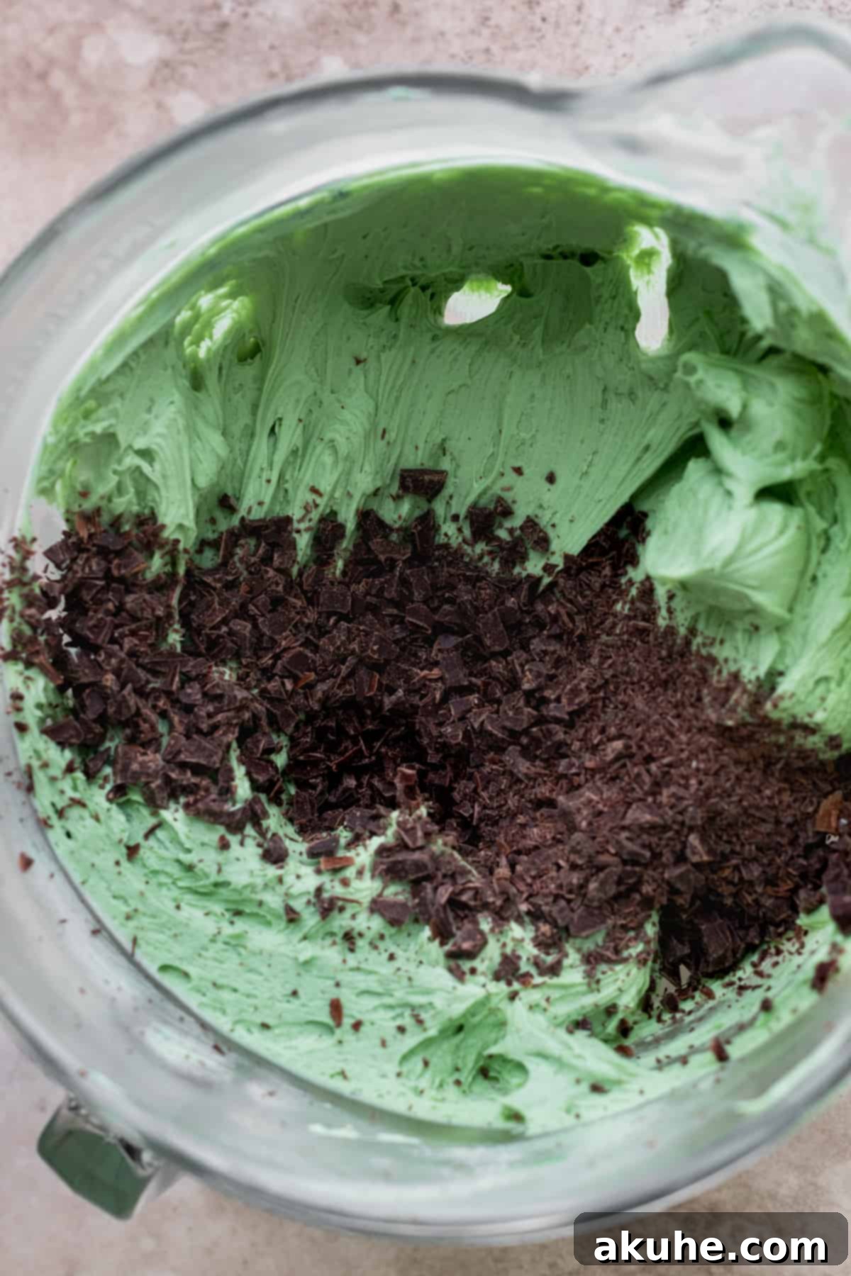Andes Mint Chocolate Cake 7 Chocolate bits added to mint frosting.