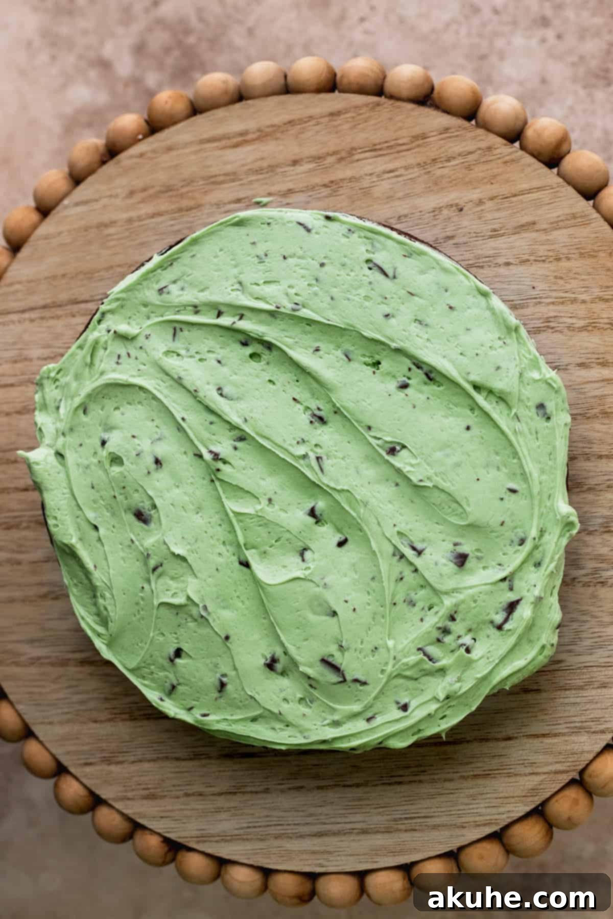 Andes Mint Chocolate Cake 9 Frosting on top of 1 cake layer.