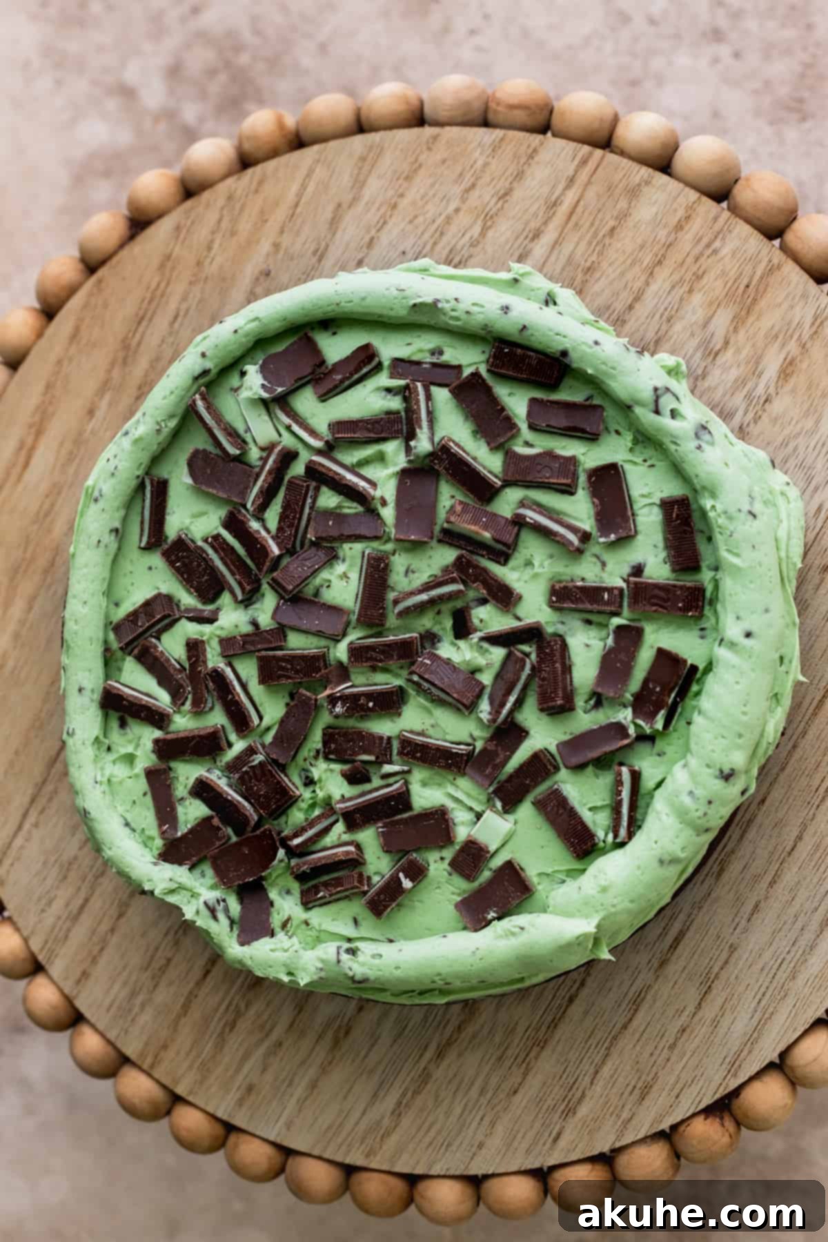 Andes Mint Chocolate Cake 10 Andes mints on top of cake layer.