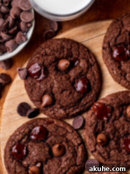 Triple Chocolate Chunk Cookies 9 Close up of one triple chocolate cookie.