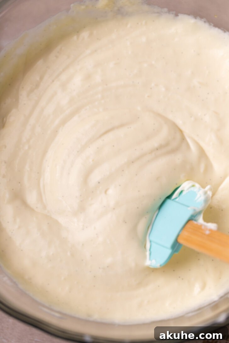 Vanilla Bean Cheesecake Delight 4 Cheesecake batter in a bowl, ready for baking.