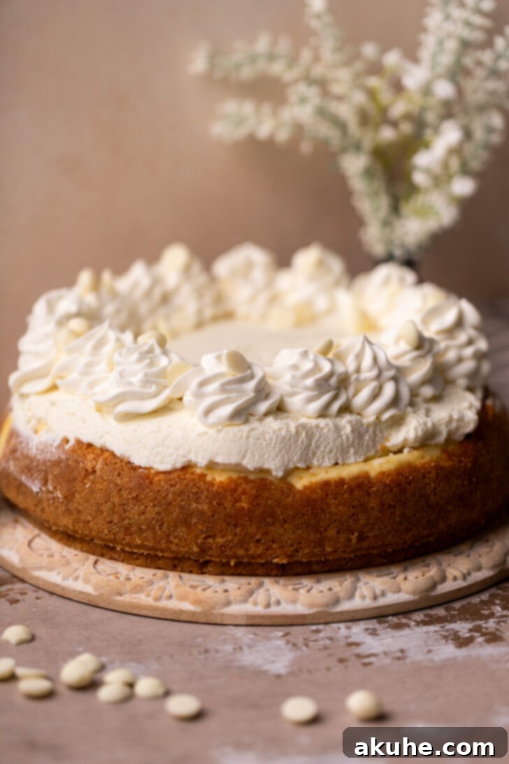 Vanilla Bean Cheesecake Delight 8 Decorated Vanilla Bean Cheesecake with white chocolate mousse and whipped cream.